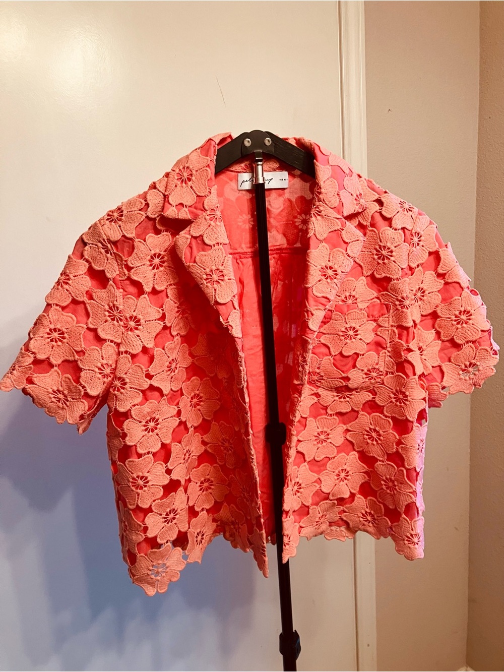 Petal & Pup Locale Floral Lace Camp Shirt Coral Pink S